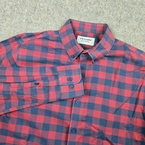 Twillory Button Down Shirt Mens M Red Blue Gingham Plaid Untuckable Tailored Fit